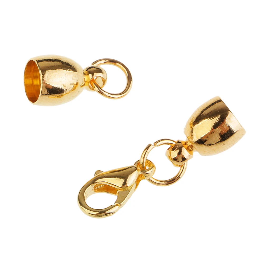 10x Gold Bell Shape Leather Cord End Cap Tips for 5mm Cord with Lobster Clasps Jewelry Findings for DIY Bracelet Necklace