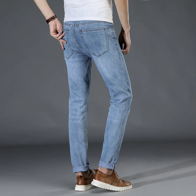 Летние Новые мужские джинсы стрейч, светильник, модные тонкие прямые джинсы, брендовая одежда 28-38