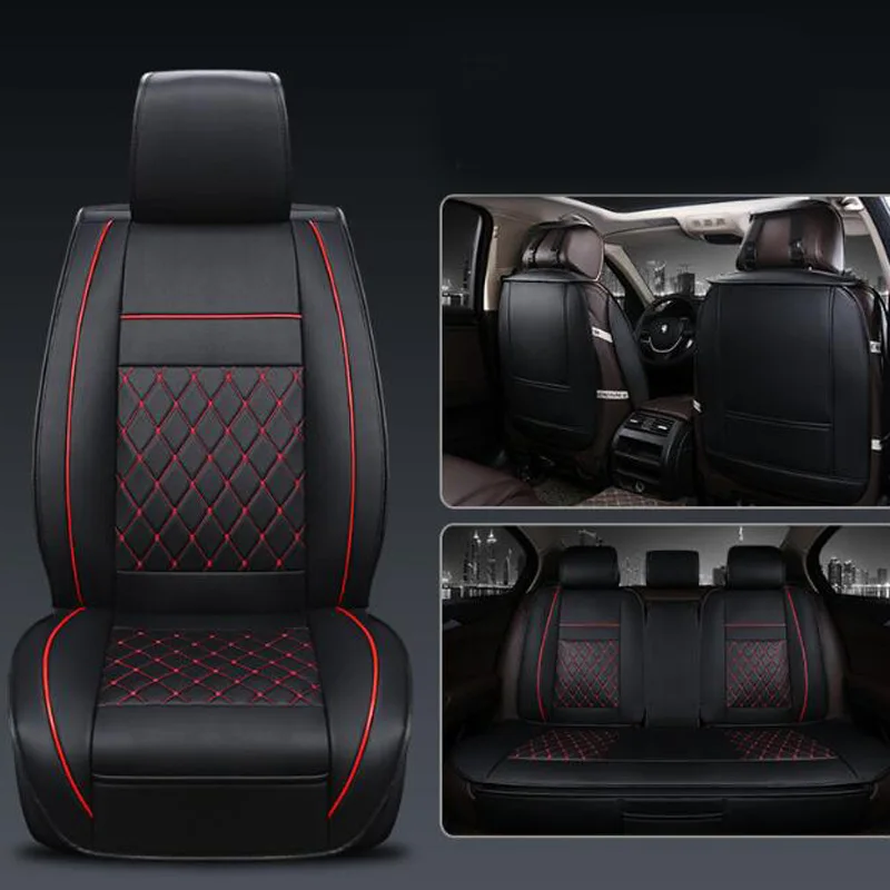 Чехлы для автомобильных сидений универсальные из искусственной кожи автомобильные чехлы для передних и задних сидений для hyundai solaris ix35 i30 ix25 Elantra accent tucson Sonata - Название цвета: Black red Standard