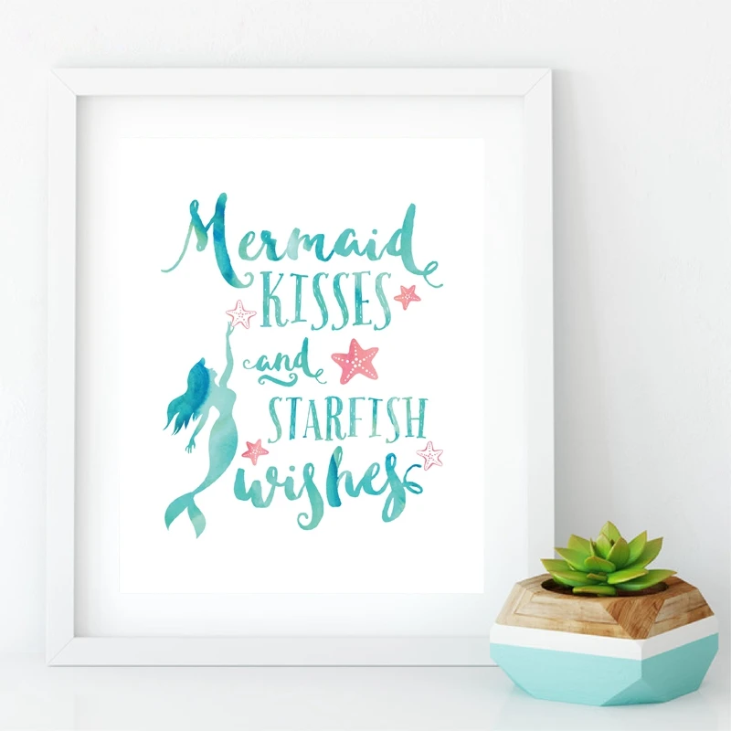 Mermaid Kisses and Starfish Wishes Prints Kids Room Decor