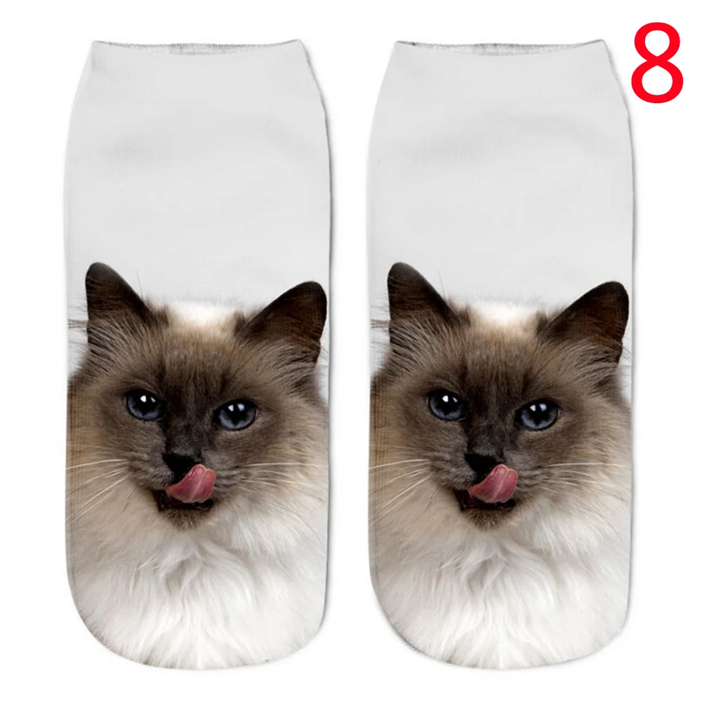 1 пара модных коротких носков с 3D принтом кота Харадзюку повседневные короткие носки унисекс для мужчин и женщин 8 видов стилей, лидер продаж - Цвет: 8