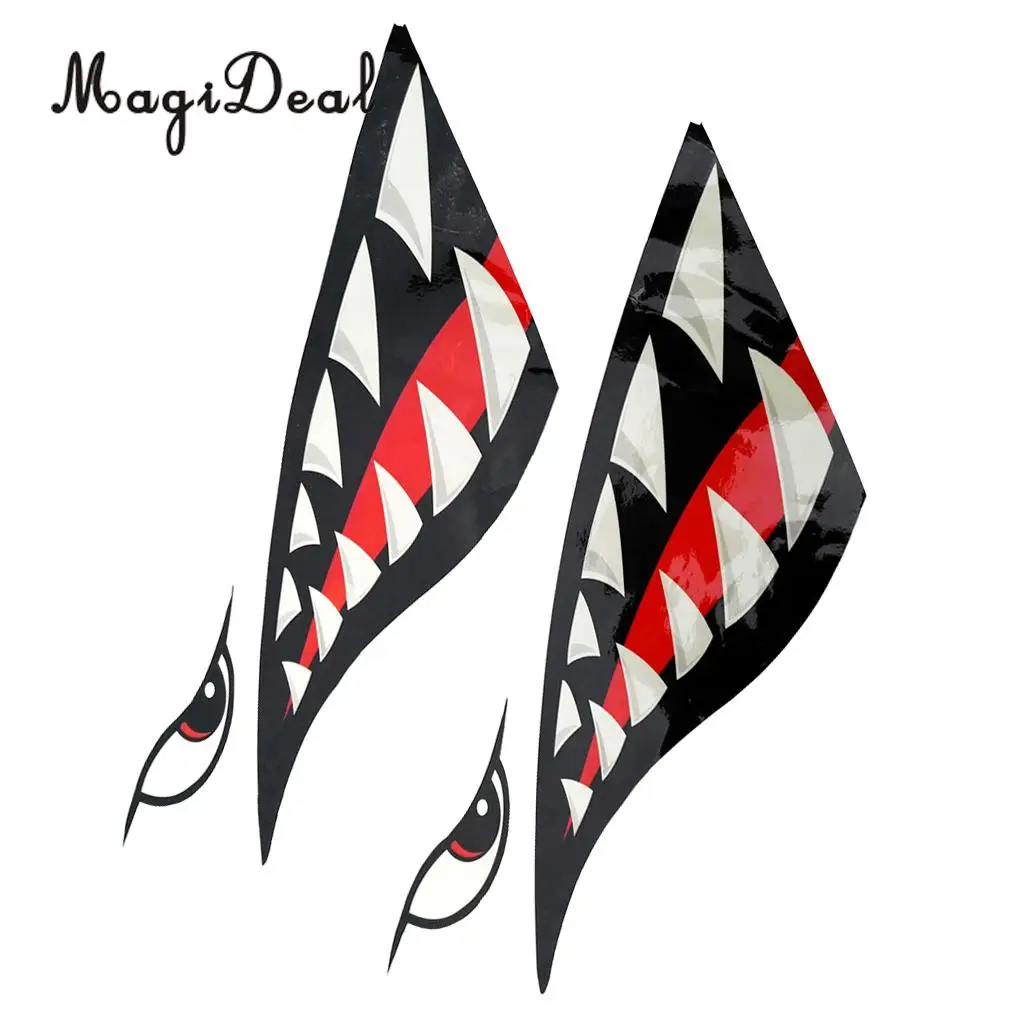 Durable 2 Pieces Vinyl Shark Teeth Mouth Decal Stickers for Kayak Canoe Dinghy Inflatable Fishing Boat Car Decoration Accessory