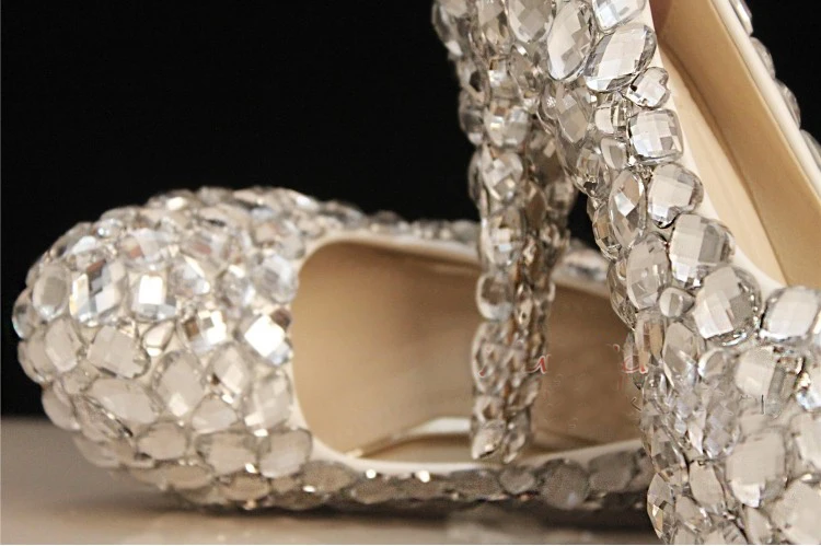 Мода Красивый Кристалл Высокие Каблуки Блестящие Платформа Женщина Насосы Элегантный Банкетный Пром Обувь Алмазные Свадебные Туфли