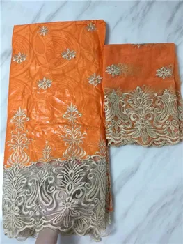 

Charming party set 5+2y African embroidery jacquard bazin lace fabric with net lace material EBN21