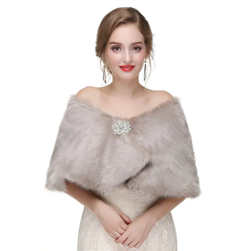 Mingli Tengda зимняя шаль из искусственного меха, пальто болеро, куртка для свадьбы, теплые элегантные накидки для невесты, накидка, свадебная куртка, свадебные аксессуары - Цвет: light gray