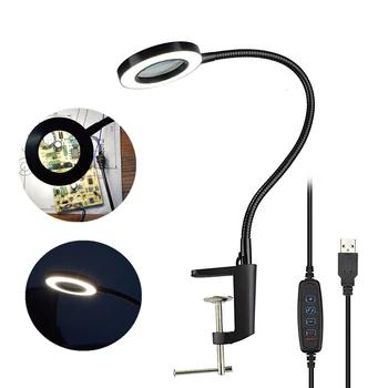 

New USB Magnifying Glass 3X Benchs Vise Table Clamp Magnifier with 42 SMD LED Lights Flexible Desk Lamp for Read Working Tool