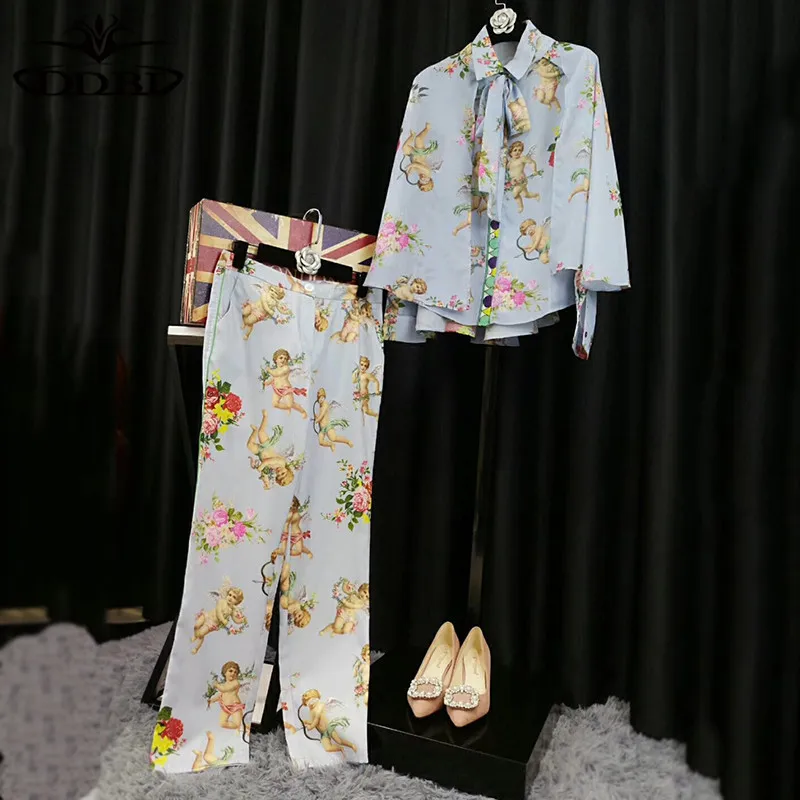 angels print shirt and pants set three pieces women