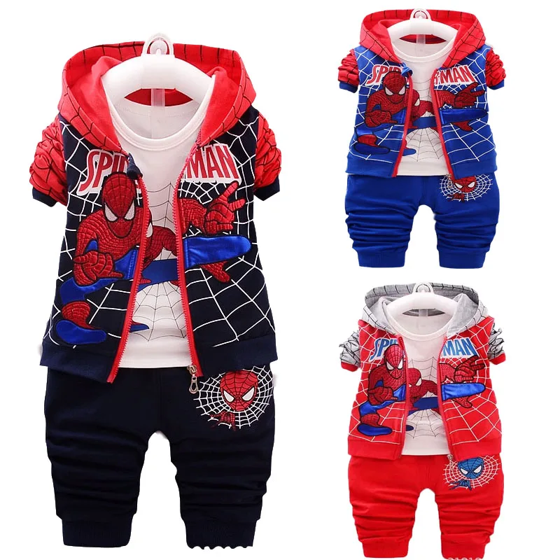 الفتيان الصيف سبايدرمان سترة الطفل دعوى سترة + تي شيرت + السراويل الأطفال 3 قطعة مجموعة الصبي الطفل الملابس سبايدرمان طويل رداء غير رسمية