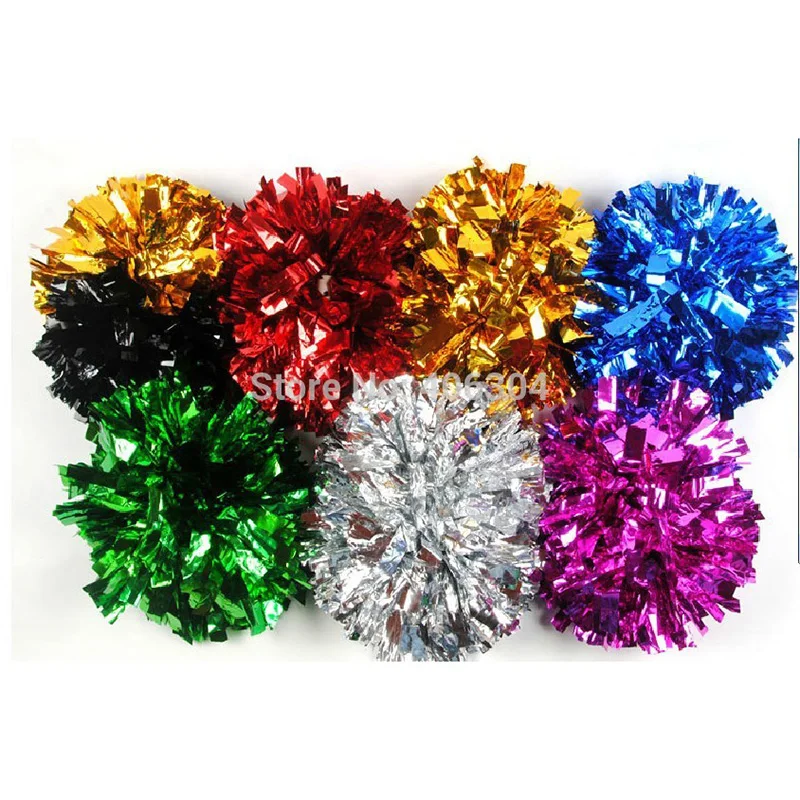 

Free Shipping.100g 38CM,Cheering pompom with baton handle,Metallic Pom Pom,red,pink,green,blue.gold ,silver.suitable for adult