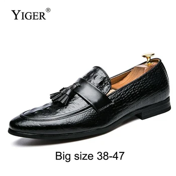 

YIGER New Men Loafers Genuine Leather Big Size 38-47 Man Wedding Shoes Slip-on Male Business Shoes Spring/Autumn Black/Red 0187
