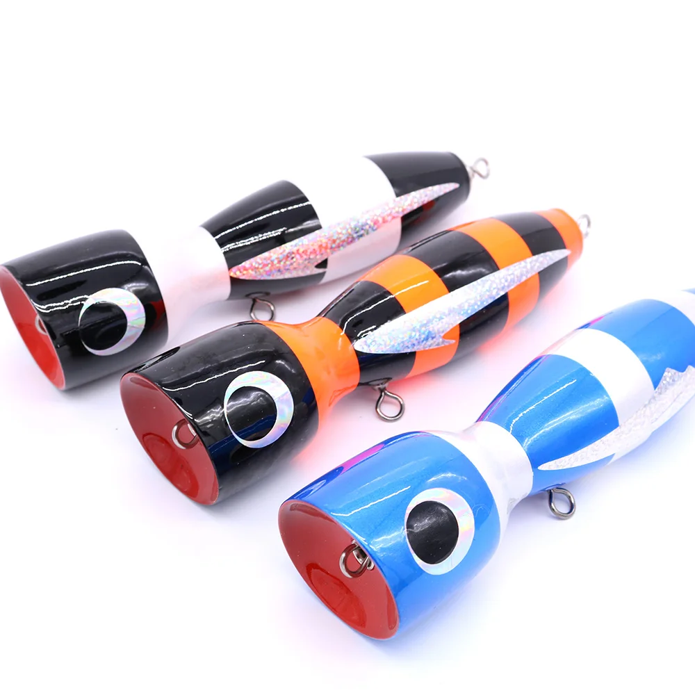 Hand Made Wooden Popper Lure 18cm 120g Topwater Fishing Lure Saltwater