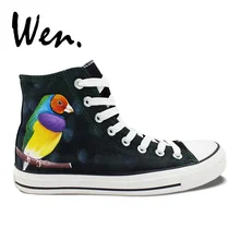 Вэнь дизайн пользовательские ручная роспись обувь Птица Попугай мужские женские высокие холщовые кроссовки для мужчин женские подарки
