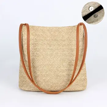 

2020 Women Straw Bag Summer Beach Woven Shoulder Bags Tote Shoulder Handbag Casual Summer Holiday Bucket Bag