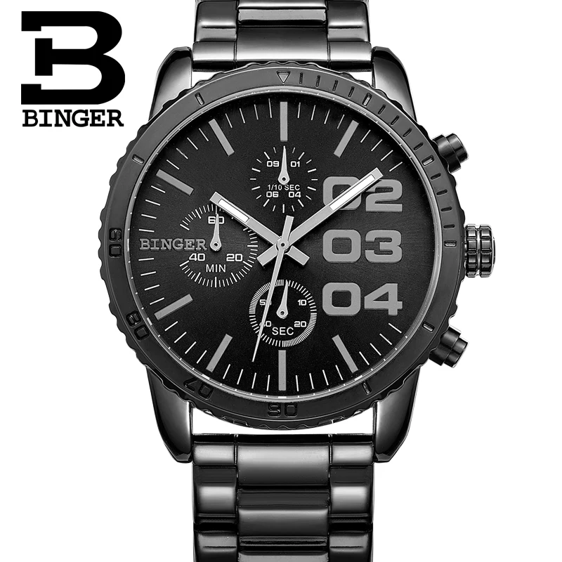 

Fashion 2015 Quartz Watches For Men Military Chronograph Watch Waterproof Black Stainless Steel Strap relogio masculino