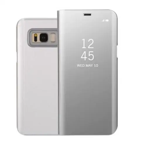 silver Смарт-Зеркало Покрытие кожаный флип чехол для samsung Galaxy Note8 A8 ясно, кожа для samsung S9 S8 плюс S7 - Цвет: silver