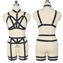 90 х cupless лямочный предохранительный пояс клетка бюстгальтер, Пастельная готика ноги подвязки сексуальный бондаж ремень harajuku черный комплект женского белья N0073
