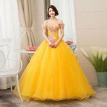 Do Dower nuevos Vestidos De Quincean era oro fuera del hombro flor vestido De fiesta De graduación Quincea Vestidos De Quincea era 2019