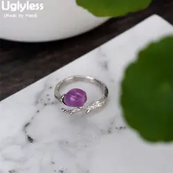Uglyless Настоящее 925 пробы серебро натуральный редкий фиолетовый слюда Орхидея палец кольцо ручной работы филиал открытым кольца для женщи