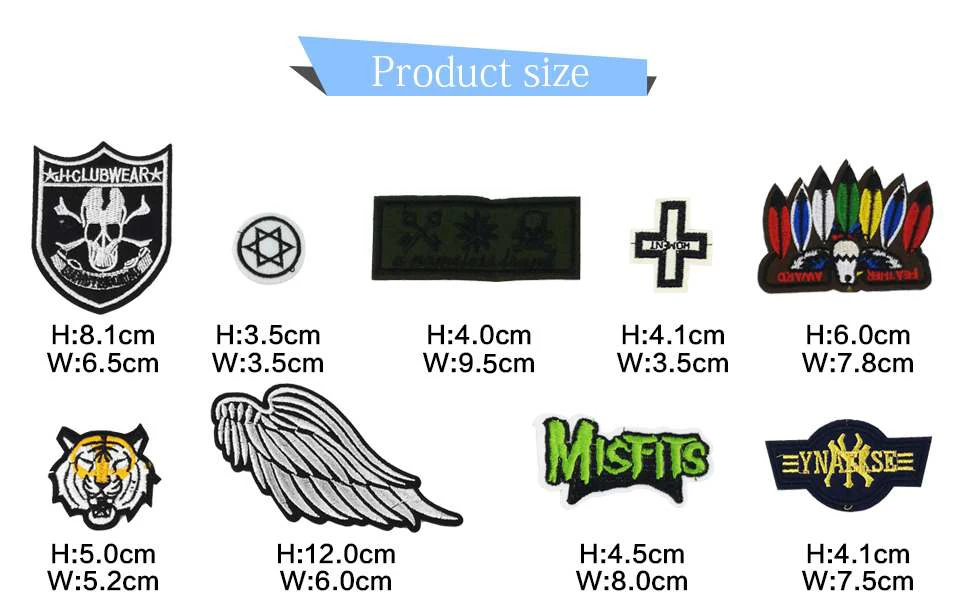 Cool patches Color hat Misfits Skull Jesus Tiger Badge PUTRIO PICO White Wings Cross Patch Ironing Stickers Clothes Patches(2)