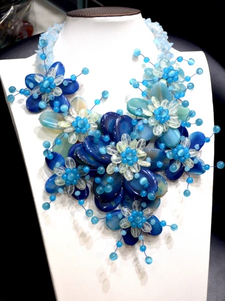 Ручная работа Королевский синий корпус и агат E оникс массивное цветочное ожерелье для женщин Мода дизайн