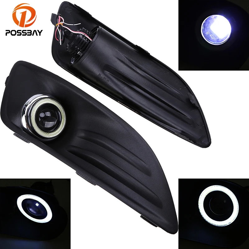 POSSBAY LED Angel Eyes Fog Lights for Ford Fiesta Hatchback/Sedan 2014