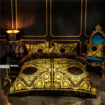 

Luxury Velvet Flannel Fashion Classic Bedding set Winter Warm Fleece Digital Printing Duvet Cover Bed Sheet Queen King size 4pcs