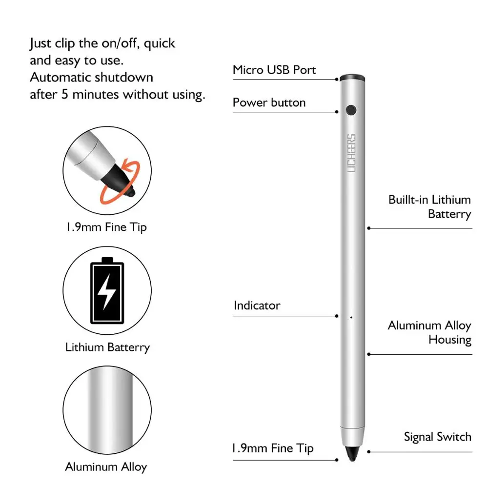 Lingchen универсальный металлический емкостный стилус для iPad iPhone Samsung Xiaomi оконные планшеты сенсорный экран ручка для рисования серебро
