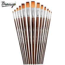 Bianyo 13 шт. Длинные ручки нейлоновые волосы плоская форма набор кистей для масляных красок для художника школы студента акриловые акварельные краски принадлежности для инструментов