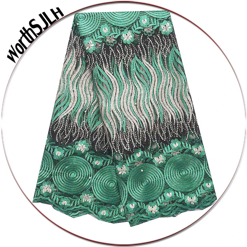 

Wedding New Latest African Laces 2019 Teal Green Lace Fabric Stones French Nigerian Fabric Lace Material For Bridal Dresses