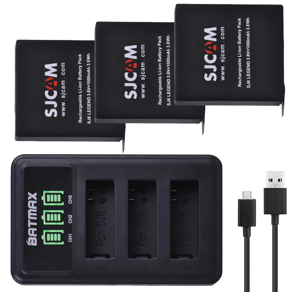 

3Pcs 3.8V Original SJCAM SJ6 LEGEND Battery Accu + LED 3-Slot USB Charger for SJ6 Legend SJ6 Legend Air Sports DV Cameras