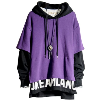 

Fake Two Pieces Black Autumn Men Hoodie Sweatshirt Harajuku Hip Hop Hoodie Oversize Tracksuit Japanese Streetwear Mens Hoodies