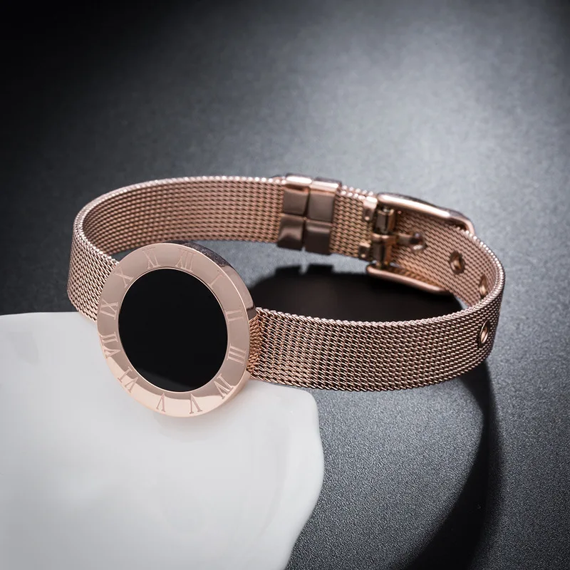 Simple Roman Numerals Black Round Titanium Steel Rose Gold Color Watch Band Bracelet | Украшения и аксессуары