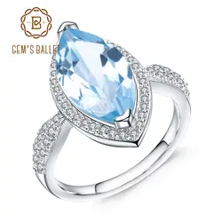 GEM'S BALLET 4.34Ct маркиза натуральный Небесно-Голубой топаз драгоценный камень кольцо 925 пробы Серебряное обручальное кольцо для женщин хорошее