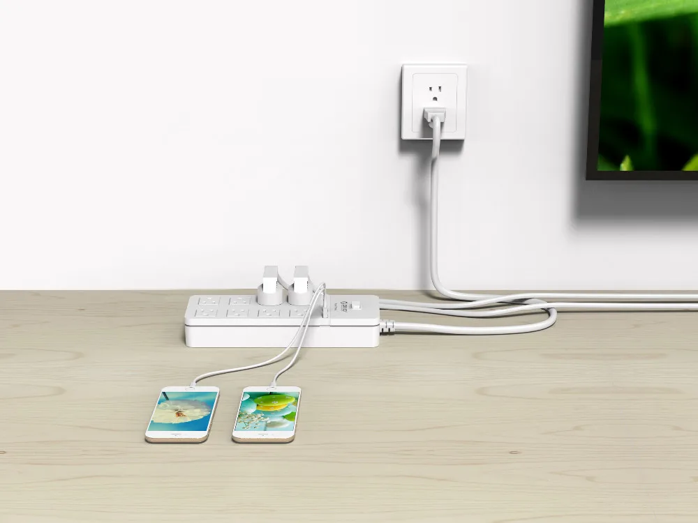 ORICO US Plug power Strip 4, 8, 10 розетки переменного тока, электрические розетки, защита от перенапряжения, удлинитель, вилка США, розетки, 2 порта, USB, смарт-зарядное устройство