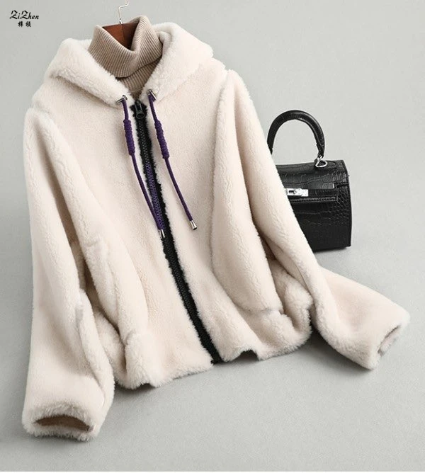 

ZiZhen Jacket Woolen Coat With Hood Zipper Shorts Outerwear Spring Autumn New Woman KQN59307