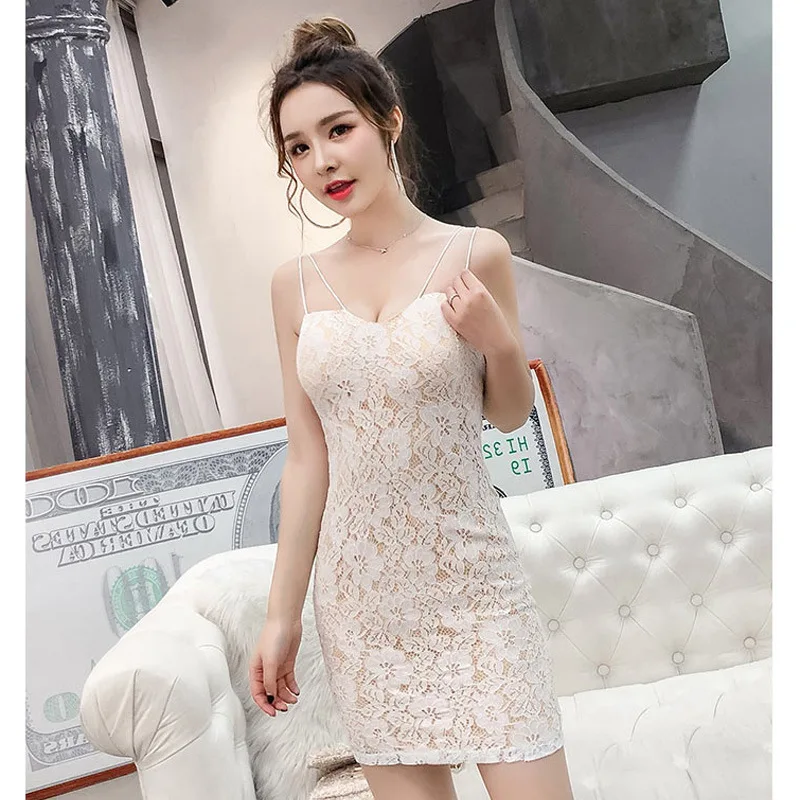 2018 Summer Backless V Neck Sling Lace Dress Sexy Hollow Out Split Midi Women Dress Party Dresses Free Shipping