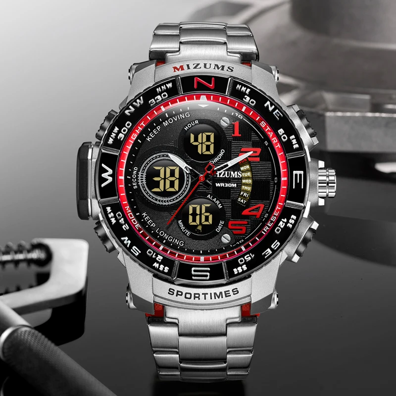 2018 brave for men cool big case golden steel band dual time zones watches for men led digital quartz mens watches drop shipping 2019  (75)