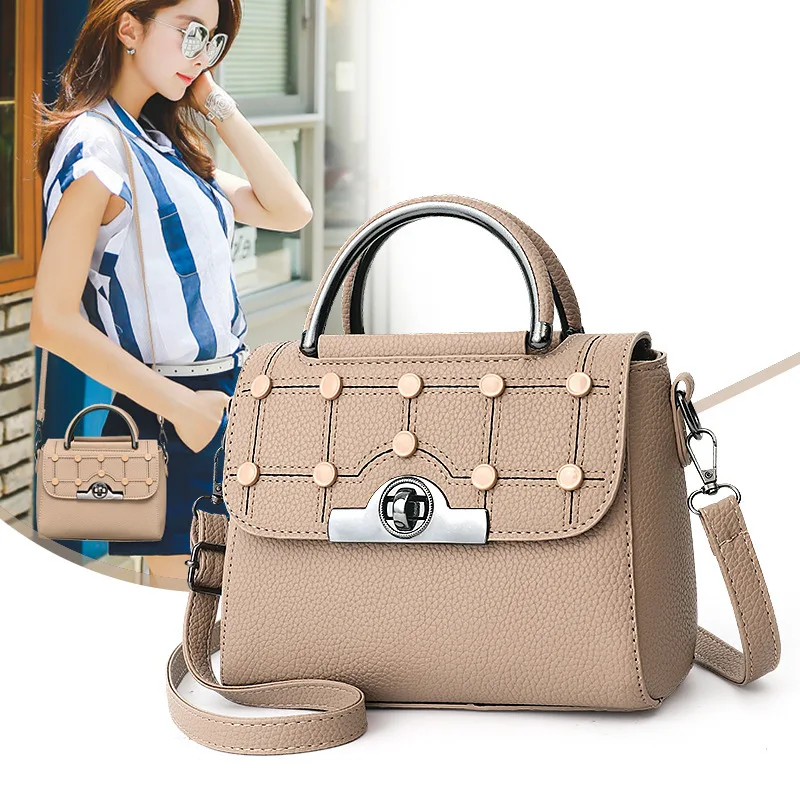 

2019 Summer Fashion PU Leather Shoulder Handbags for Thread Rivet Lock Flap Crossbody Bags for Women Designer Small Shopping Bag