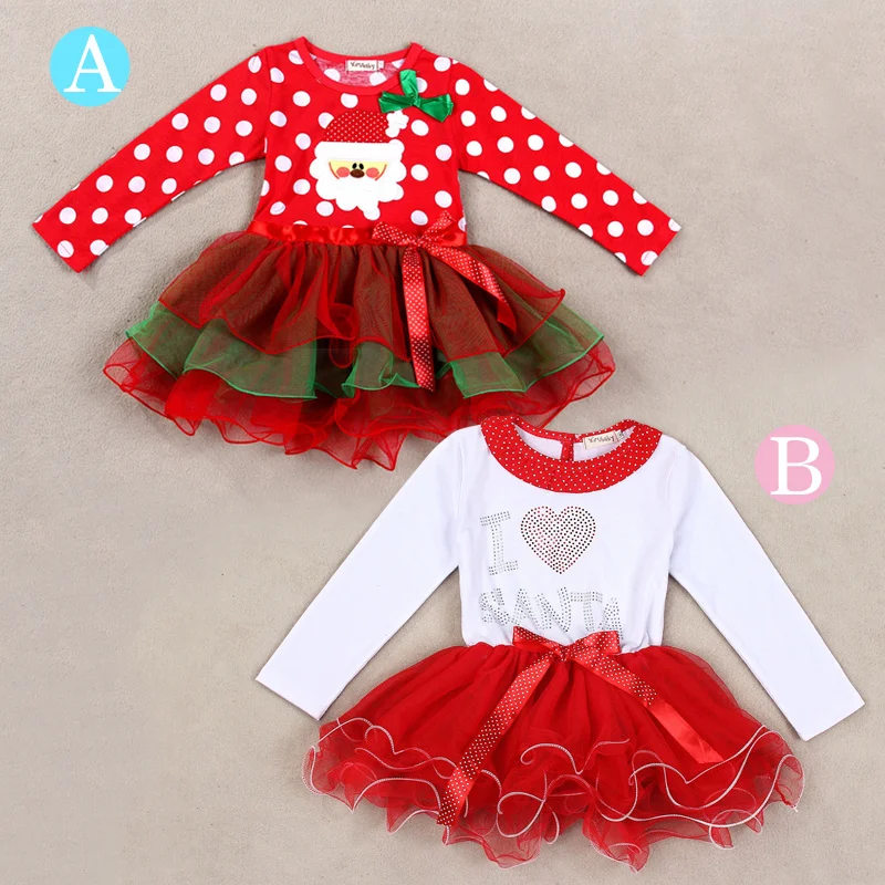 

2016 New Year Christmas Dress for Girls Winter Polka Dot Snow Man Kids Clothes Cotton Children Clothing Christmas Party Costume