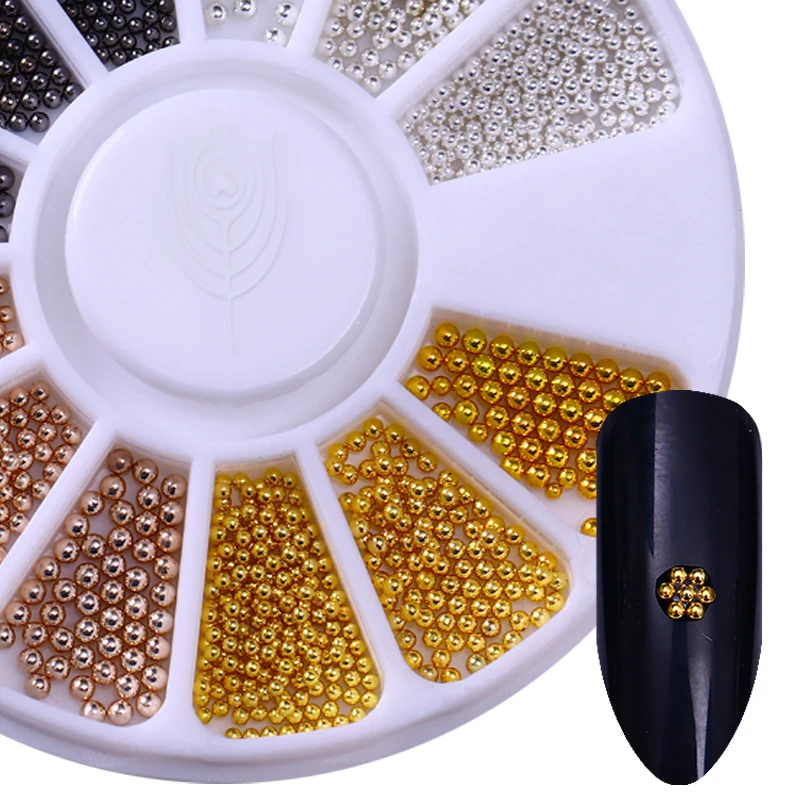 

1 Box Stainless Steel Rose Gold Champagne Silver Black Steel Beads Multi-size DIY 3D Nail Art Decoration