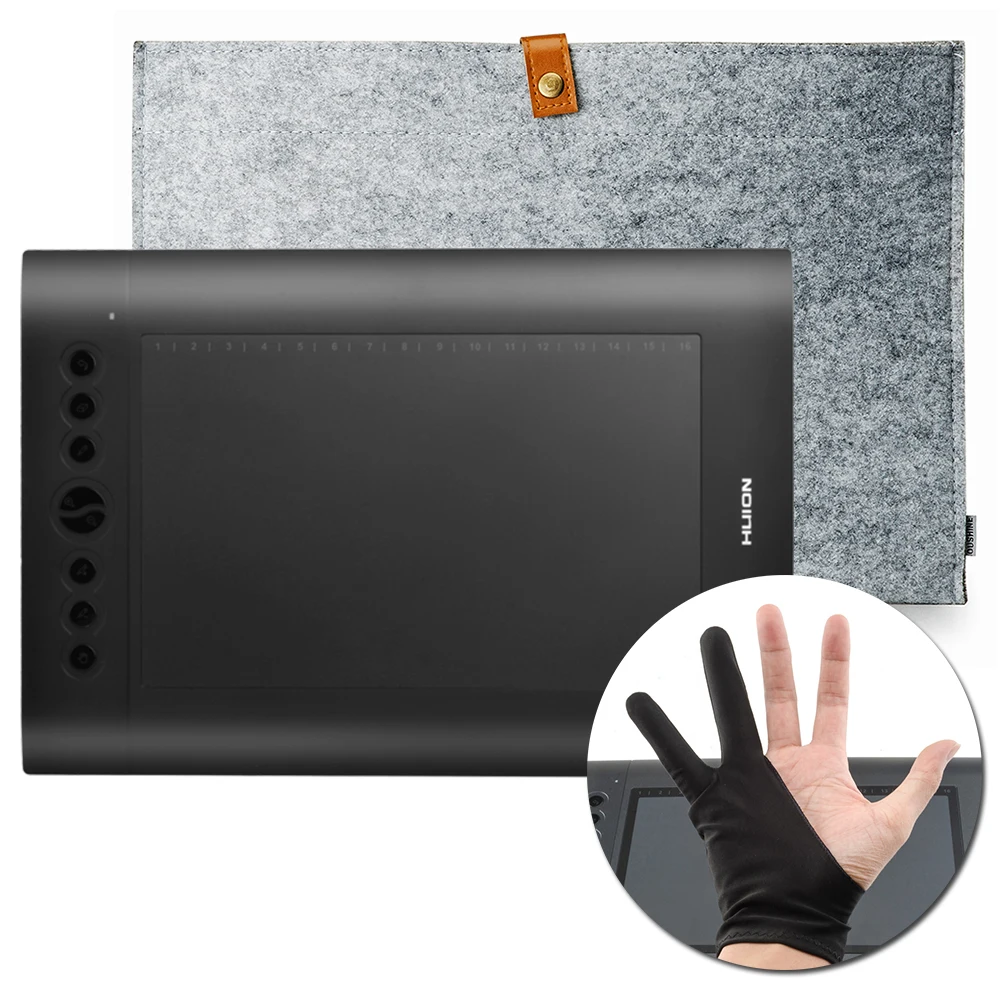 

Original HUION H610 Pro Graphics Drawing Tablet Digital Tablets + Anti-fouling Glove + 15 Inch Wool Felt Liner Bag