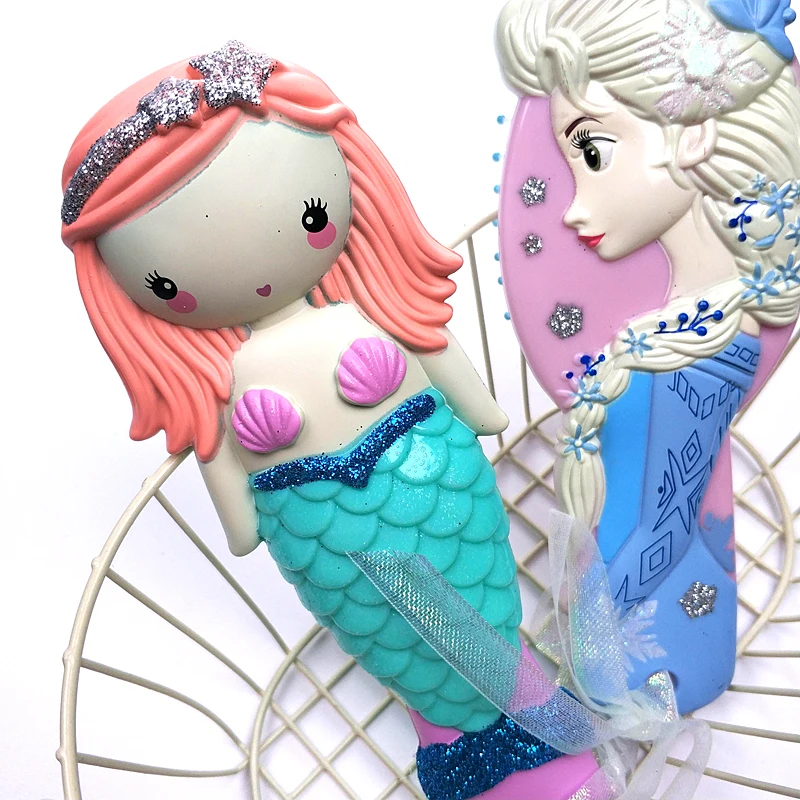 Disney princess frozen Hair Brush brosse cheveux Kids Gentle Anti-static Brush Curly Tangle Mermaid Bristles Handle Tangle Comb