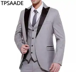 Настроить серый мужской костюм Slim Fit Тощий смокинг для выпускного костюмы для мужчин пиджак для жениха с учетом