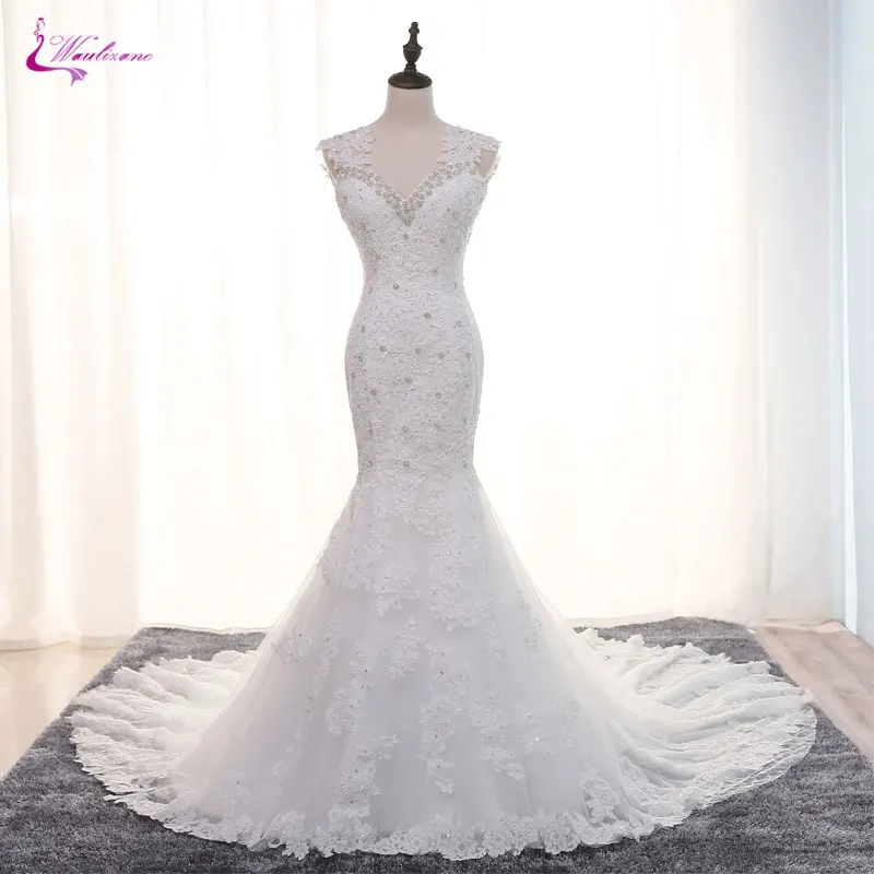 Waulizane Sparkly Crystal Beaded Sexy Sweetheart Mermaid Wedding