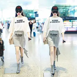 Qiwei с стандартная юбка повседневное по колено Мода Письмо юбки для женщин для 2019