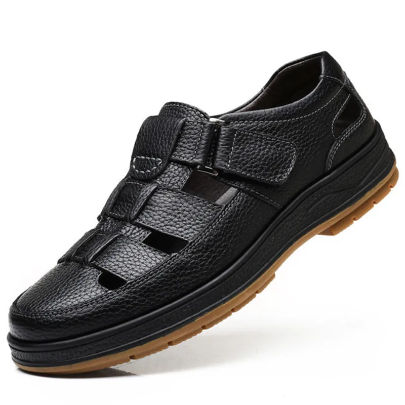 LIN KING/Классические мужские босоножки из натуральной кожи; Повседневная обувь в деловом стиле; удобная однотонная уличная летняя обувь для папы