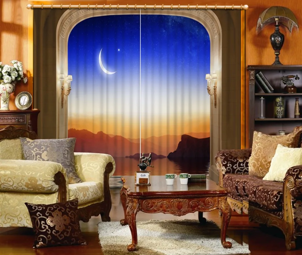 

photo Blackout Window Drapes Luxury 3D Curtains For Living room Bed room Office Hotel Home moonlight curtains