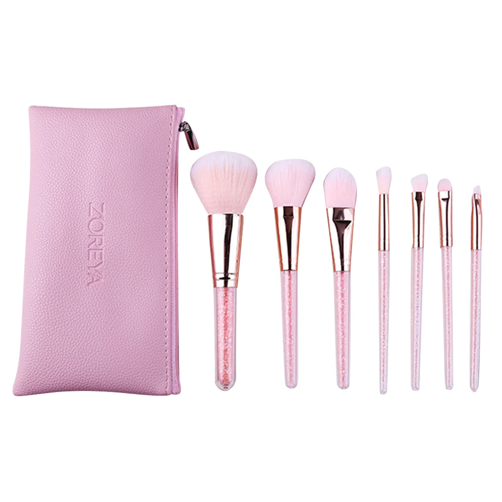ZOREYA 7 шт. наборы кистей для макияжа с кристаллами сверлильная пластиковая ручка вискоза Косметическая щетка с розовой сумкой Наборы инструментов для макияжа