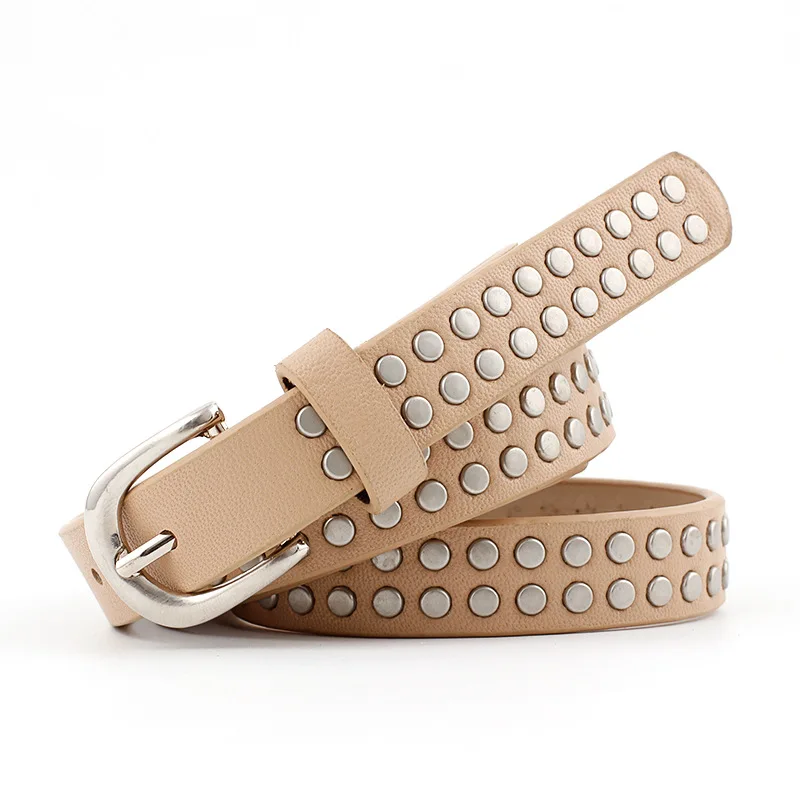

2019 New Designer Punk Rock Black Red Leather Studded Belt Ladies Narrow Thin Skinny Waistband Belts for Women Jeans Dress Cinto