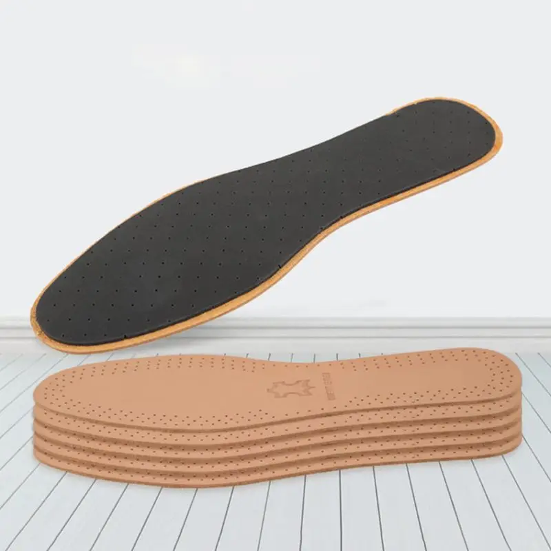 1 Pair Comfortable Imitation Leather Full Pad Men Women Breathable Sweat-absorbent Latex Insoles Thickening Shock Absorption